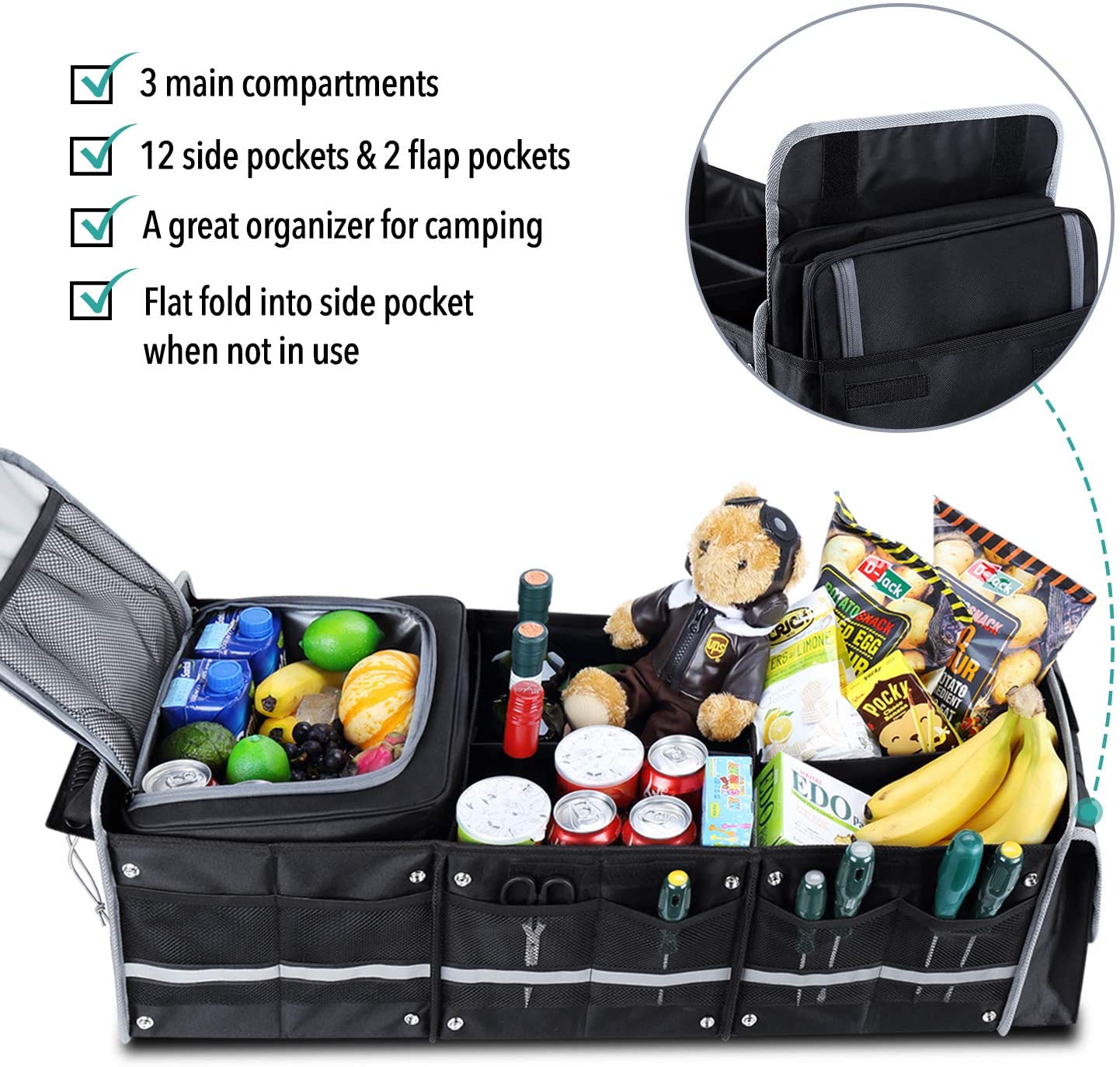 Farasla All-in-One Car Trash Can, Garbage Bag for Car with Removable  Leakproof Interior Liner, Adjustable Tissue Holder & Straps(Black)